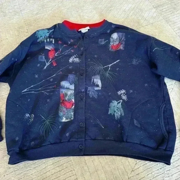 Vintage cardigan with red cardinals.  Artisans brand - Picture 2 of 6